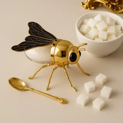 BeeJar™ posodica za med z motivom čebele in žličko