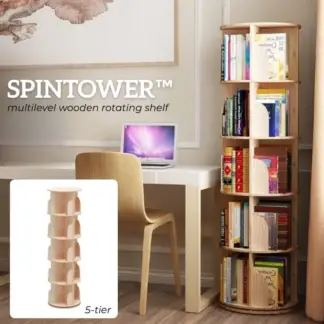 SpinTower™ večnivojska lesena rotirajoča polica