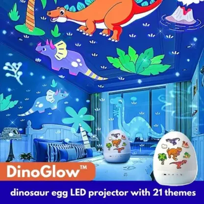 DinoGlow™ LED projektor v obliki dinozavrovega jajca z 21 motivi