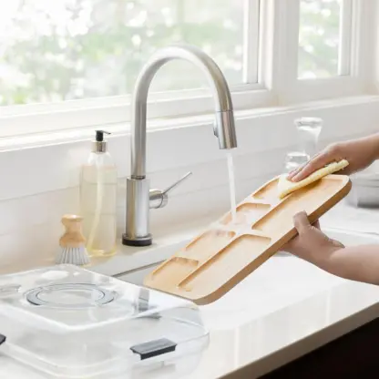 TrayLuxe™ bambusov pladenj za prigrizke s 6 predelki in pokrovom