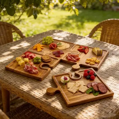 PuzzleTray™ set lesenih servirnih pladnjev v obliki sestavljanke