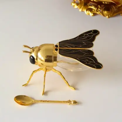 BeeJar™ posodica za med z motivom čebele in žličko