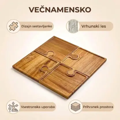 PuzzleTray™ set lesenih servirnih pladnjev v obliki sestavljanke-middle