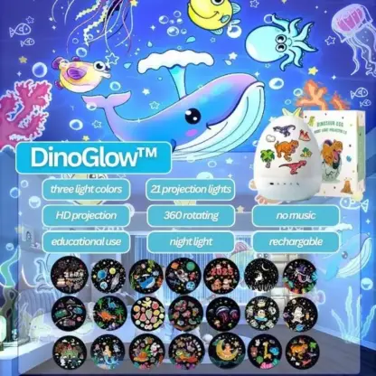 DinoGlow™ LED projektor v obliki dinozavrovega jajca z 21 motivi-middle