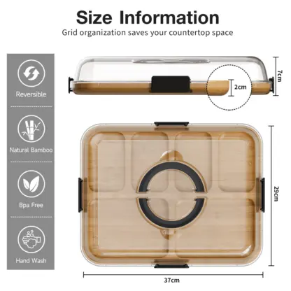 TrayLuxe™ bambusov pladenj za prigrizke s 6 predelki in pokrovom-middle