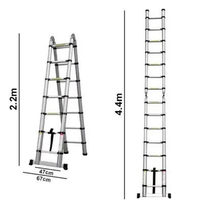 LadMax™ aluminijasta teleskopska zložljiva lestev 220-440 cm-middle