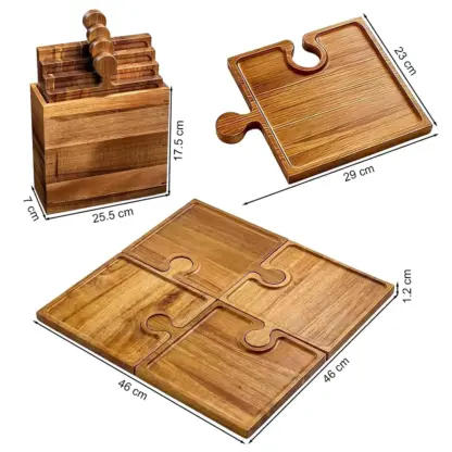 PuzzleTray™ set lesenih servirnih pladnjev v obliki sestavljanke-middle